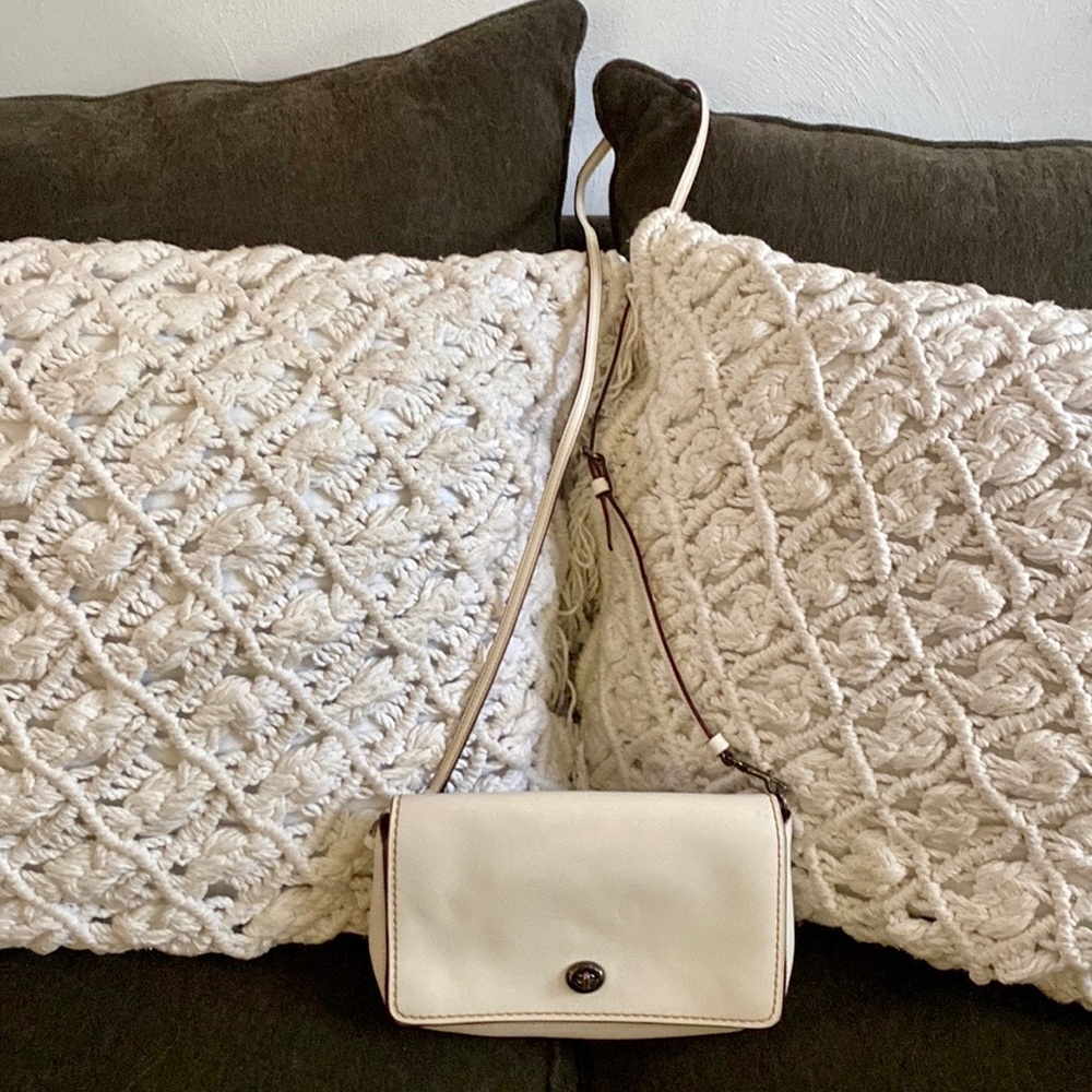 VINTAGE COACH 100% LEATHER CROSSBODY SHOULDER BAG PURSE IVORY COGNAC